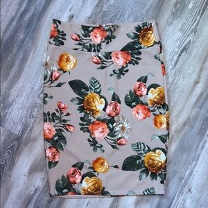 LuLaRoe Floral Pencil Skirt with Orange and Yellow Roses